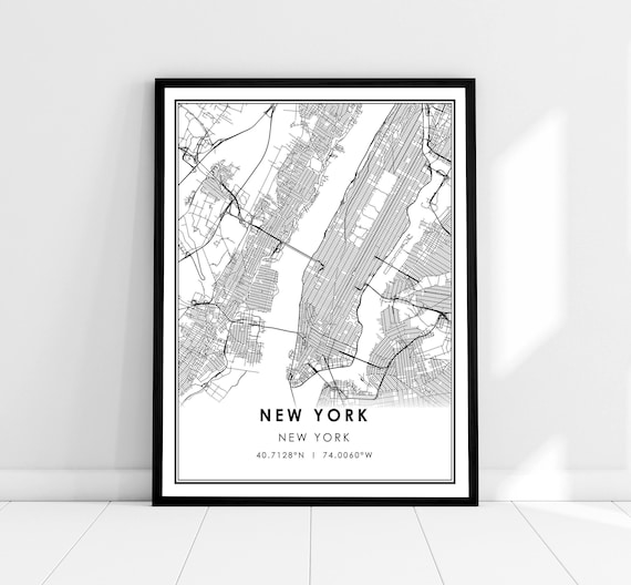 New York Map Travel Poster, City Wall Art Print