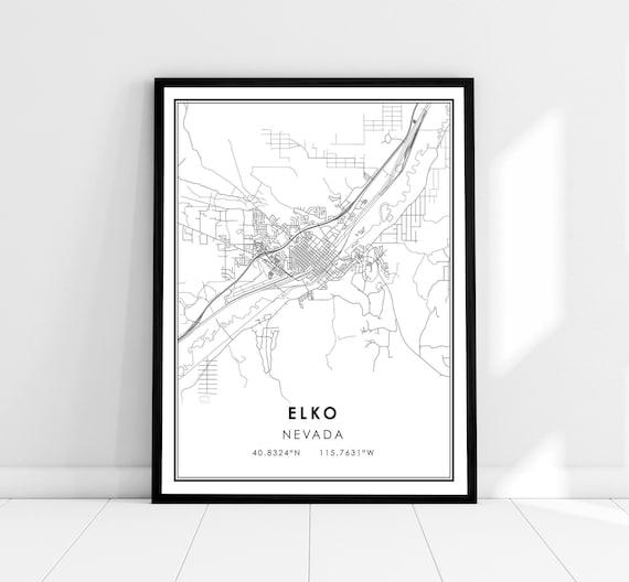 Elko Nevada Minimalist Street Map Poster Coordinates Wall Decor