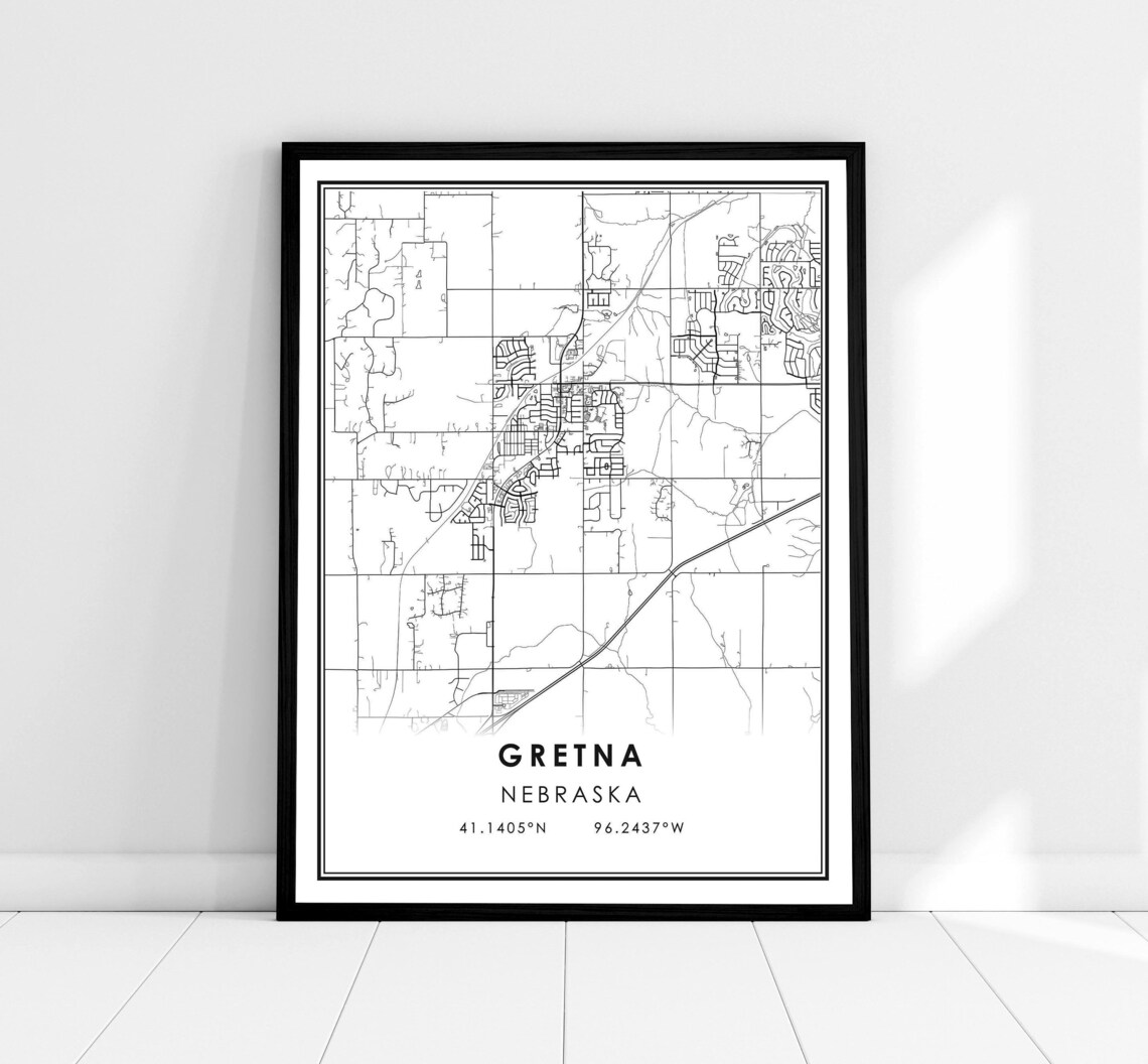 Gretna Nebraska City Map Minimalist Black And White Street Poster