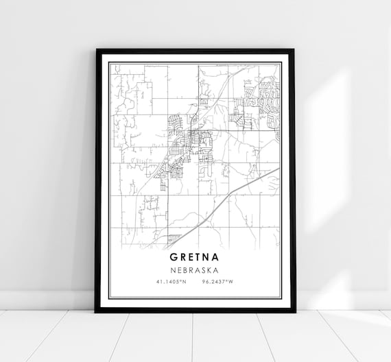 Gretna Nebraska City Map Minimalist Black And White Street Poster