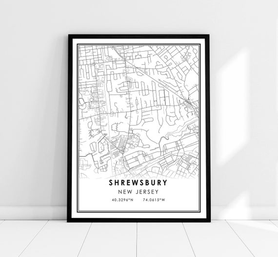 Shrewsbury Map Print Poster Canvas New Jersey City