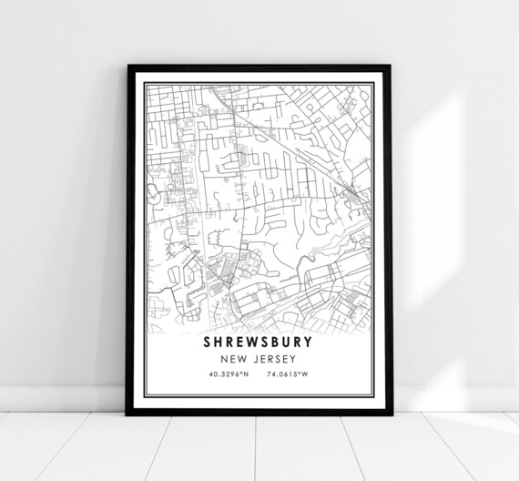 Shrewsbury New Jersey Minimalist Street Map Black White Art Poster
