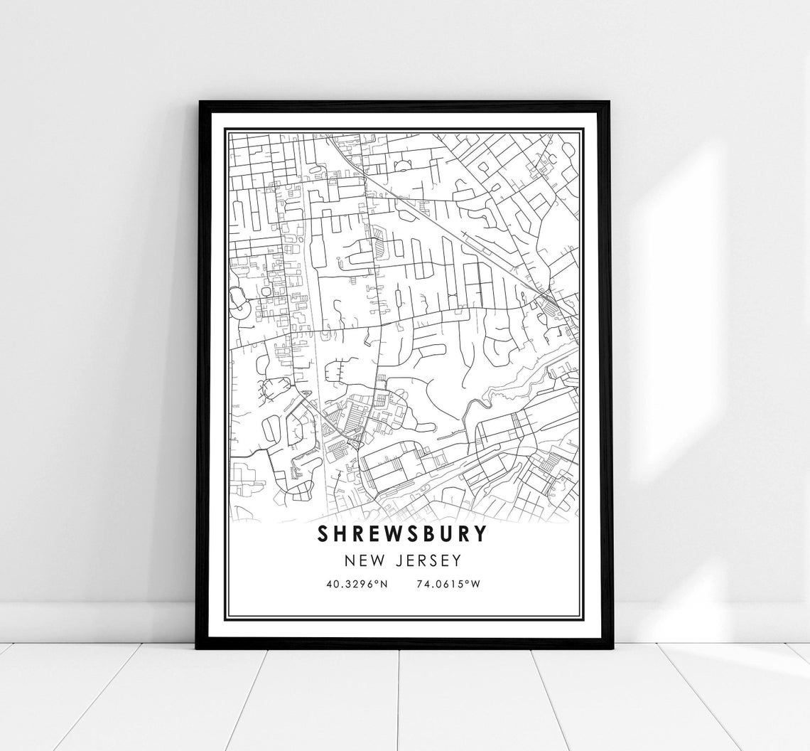 Shrewsbury New Jersey Minimalist Street Map Black White Art Poster