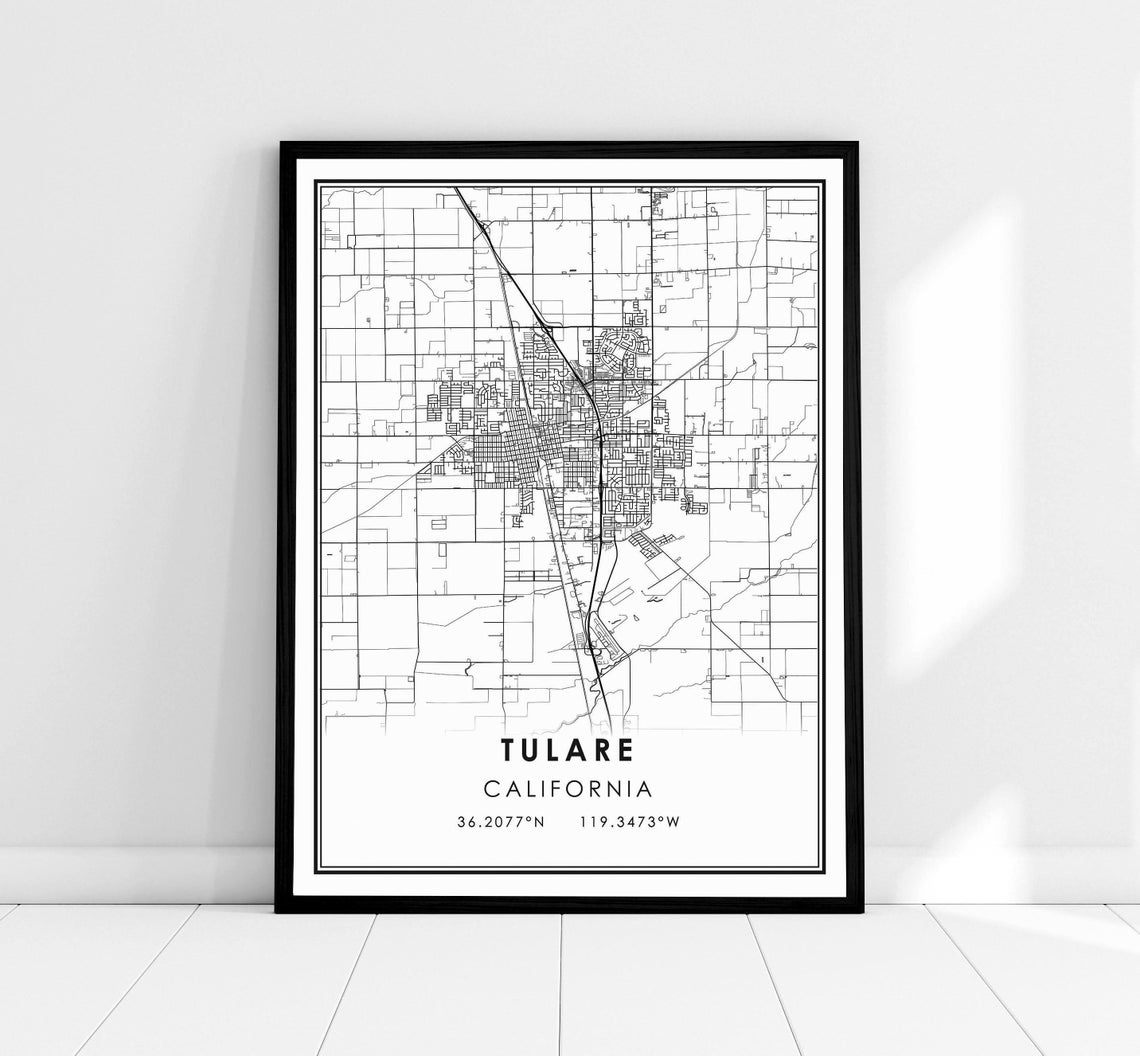 Tulare California Black and White Minimalist City Map Poster