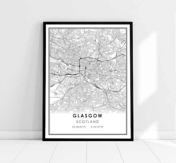 Glasgow Map Print, Scotland City Travel Poster