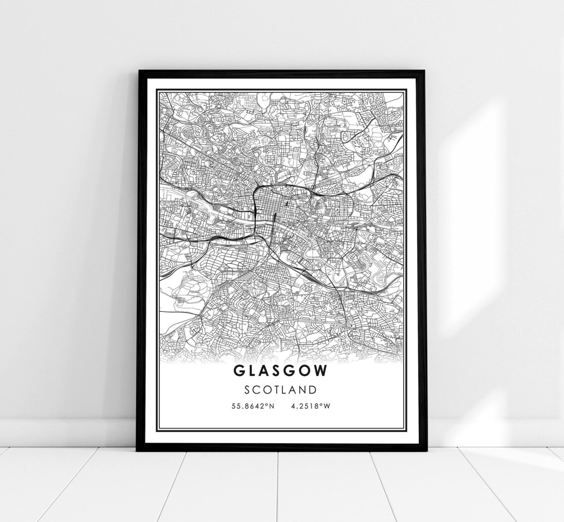 Glasgow Map Print, Scotland City Travel Poster