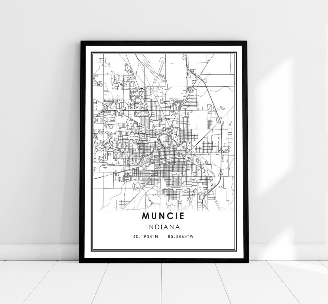 Muncie Map Print, Indiana City Travel Poster