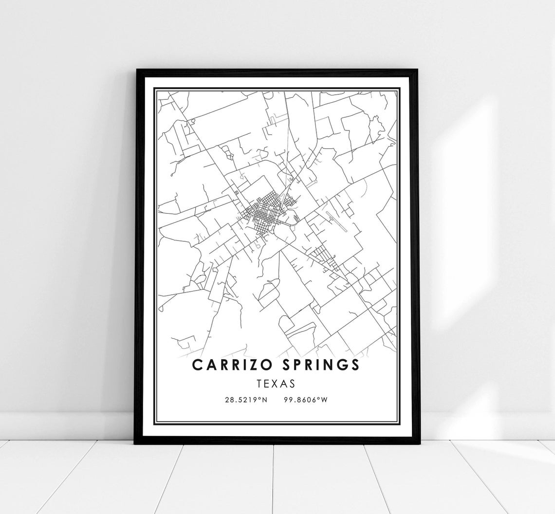 Carrizo Springs Texas Minimalist City Street Map Modern Art Poster