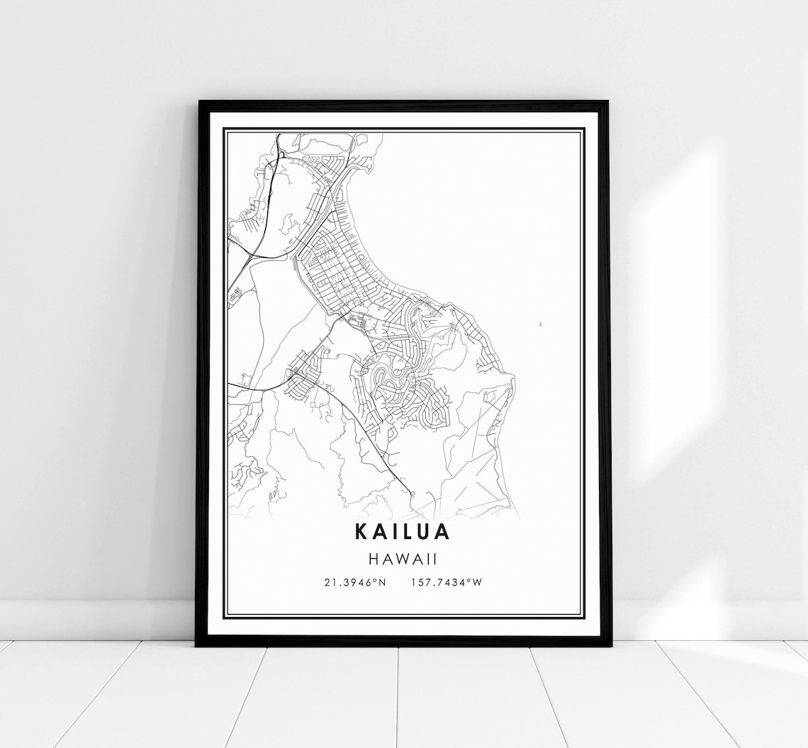 Kailua Hawaii Street Map Black White Minimalist City Art Poster