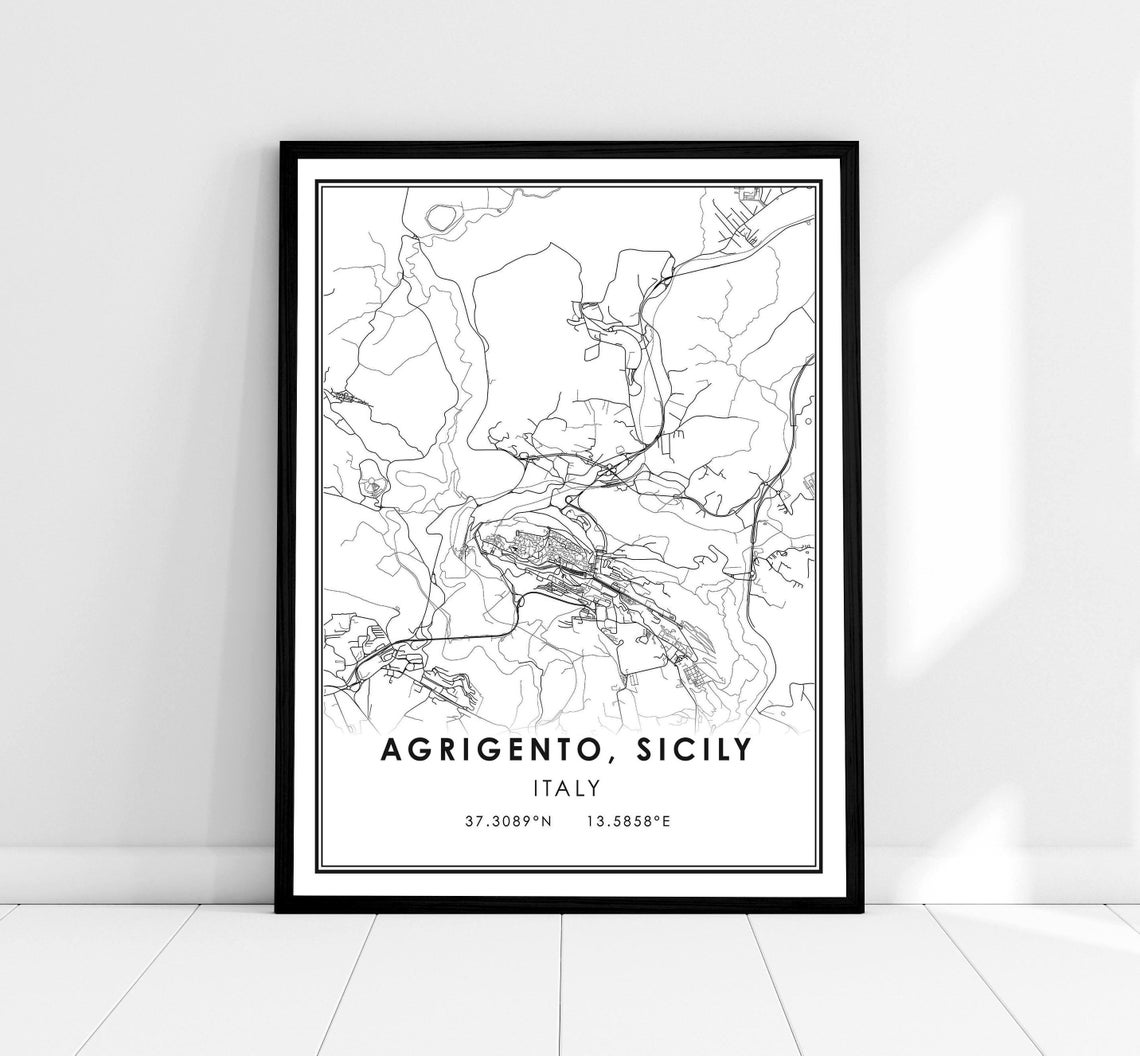 Agrigento Sicily Italy City Street Map Minimalist Coordinates Poster