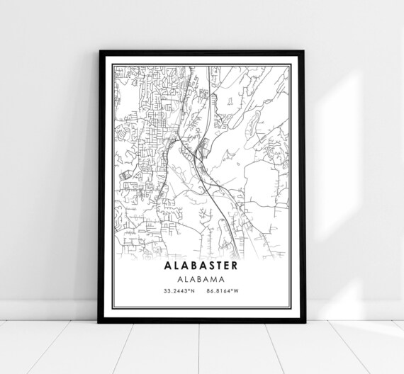 Alabaster Alabama Minimalist Black And White City Street Map Poster