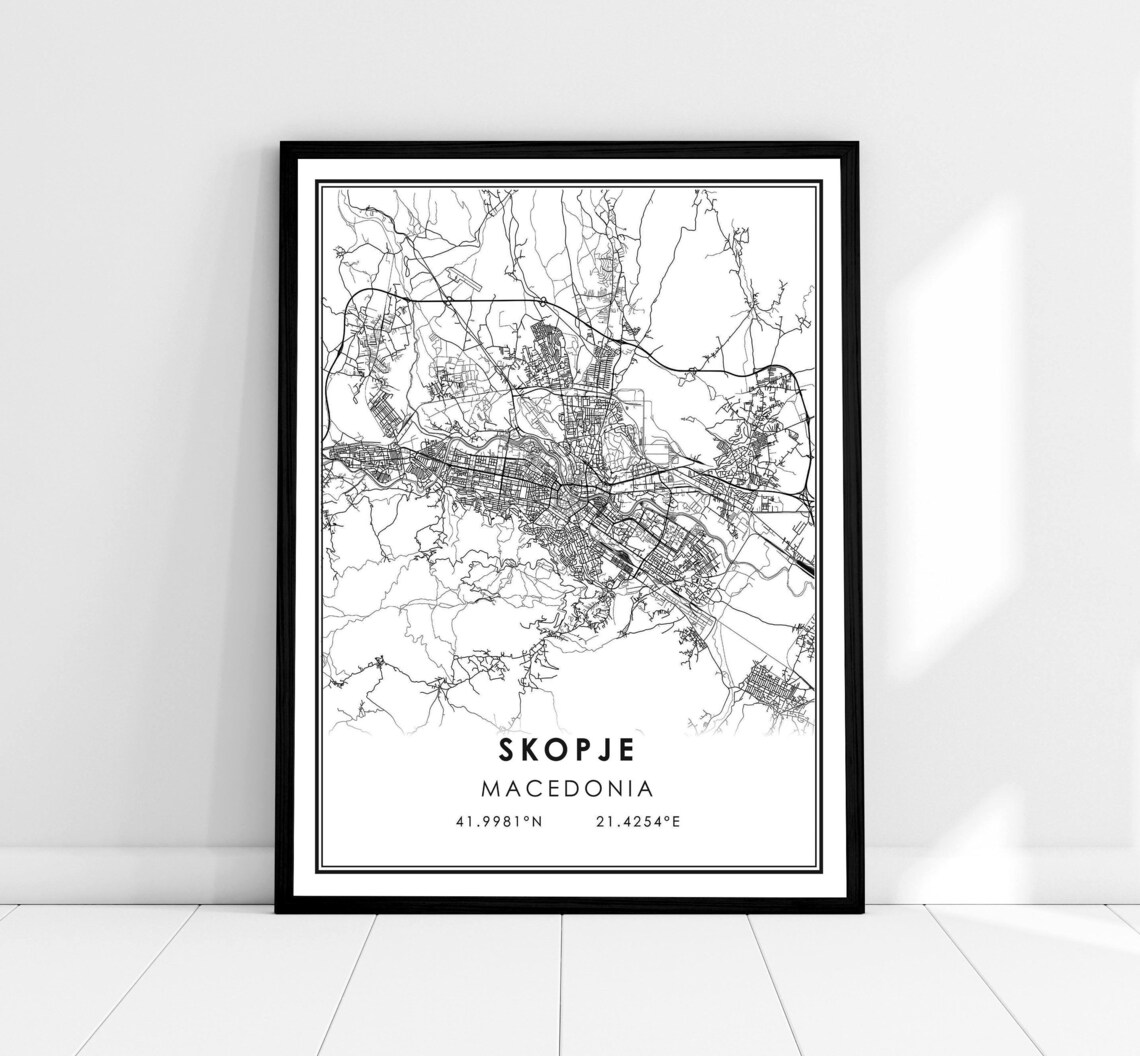 Skopje Map Poster, Macedonia City Travel Poster