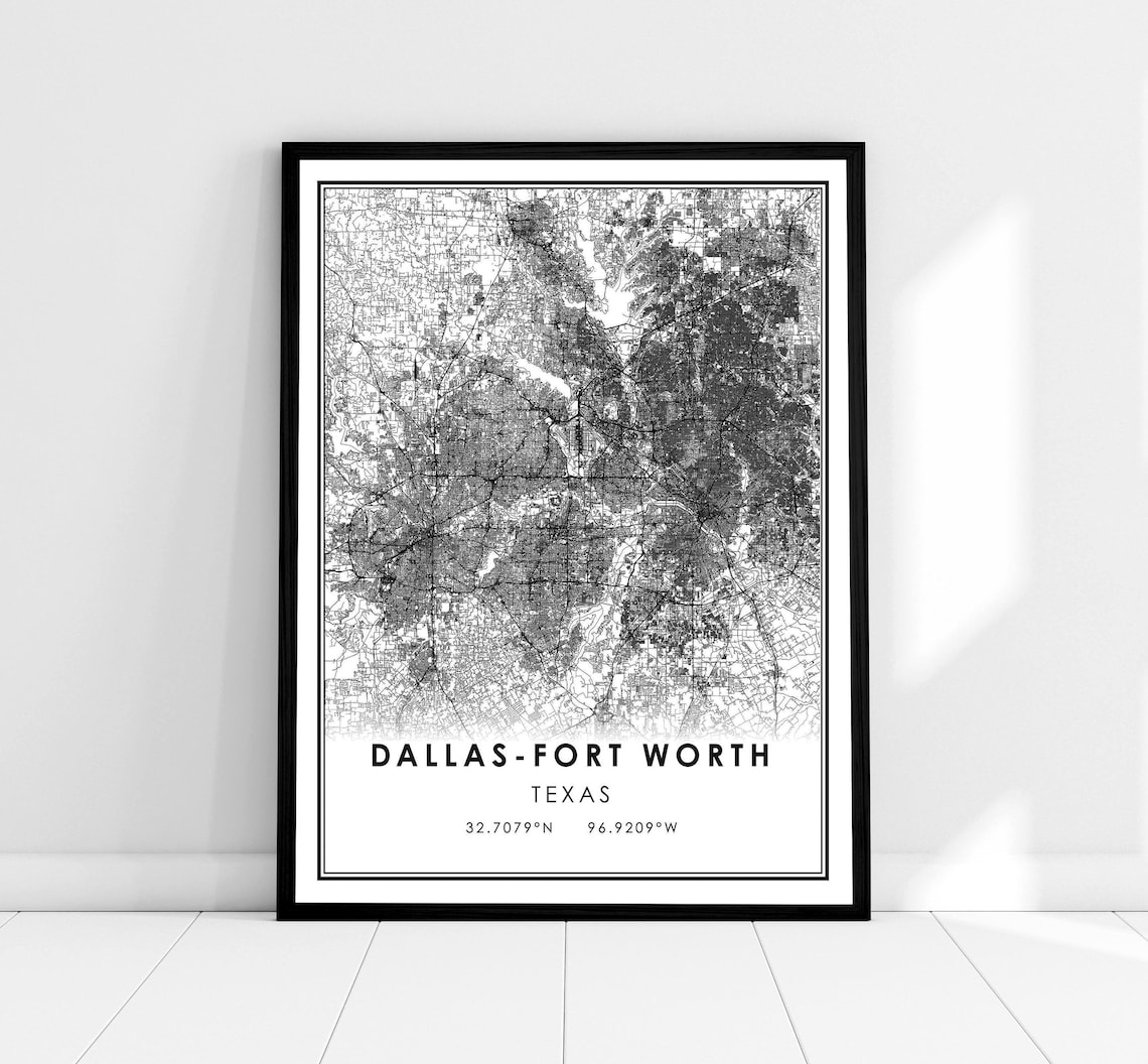 Dallas-Fort Worth Map Print, Texas City Travel Poster