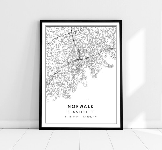 Norwalk Connecticut Minimalist Line Map Coordinates Travel Poster