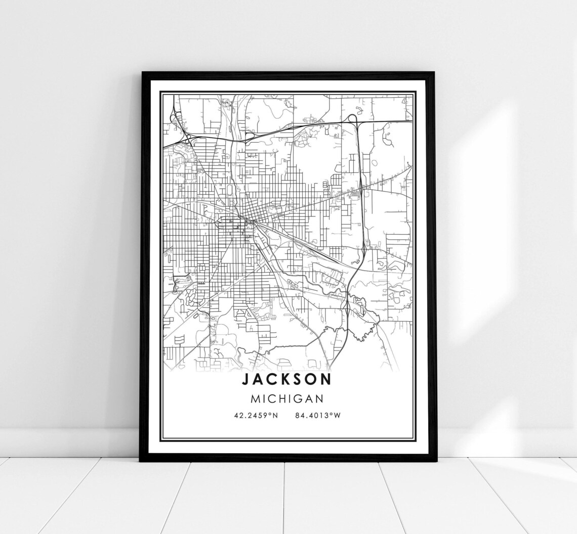 Jackson Map Print Poster, Michigan City Travel Poster