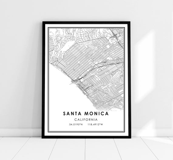 Santa Monica City Map Poster, Holiday Gift