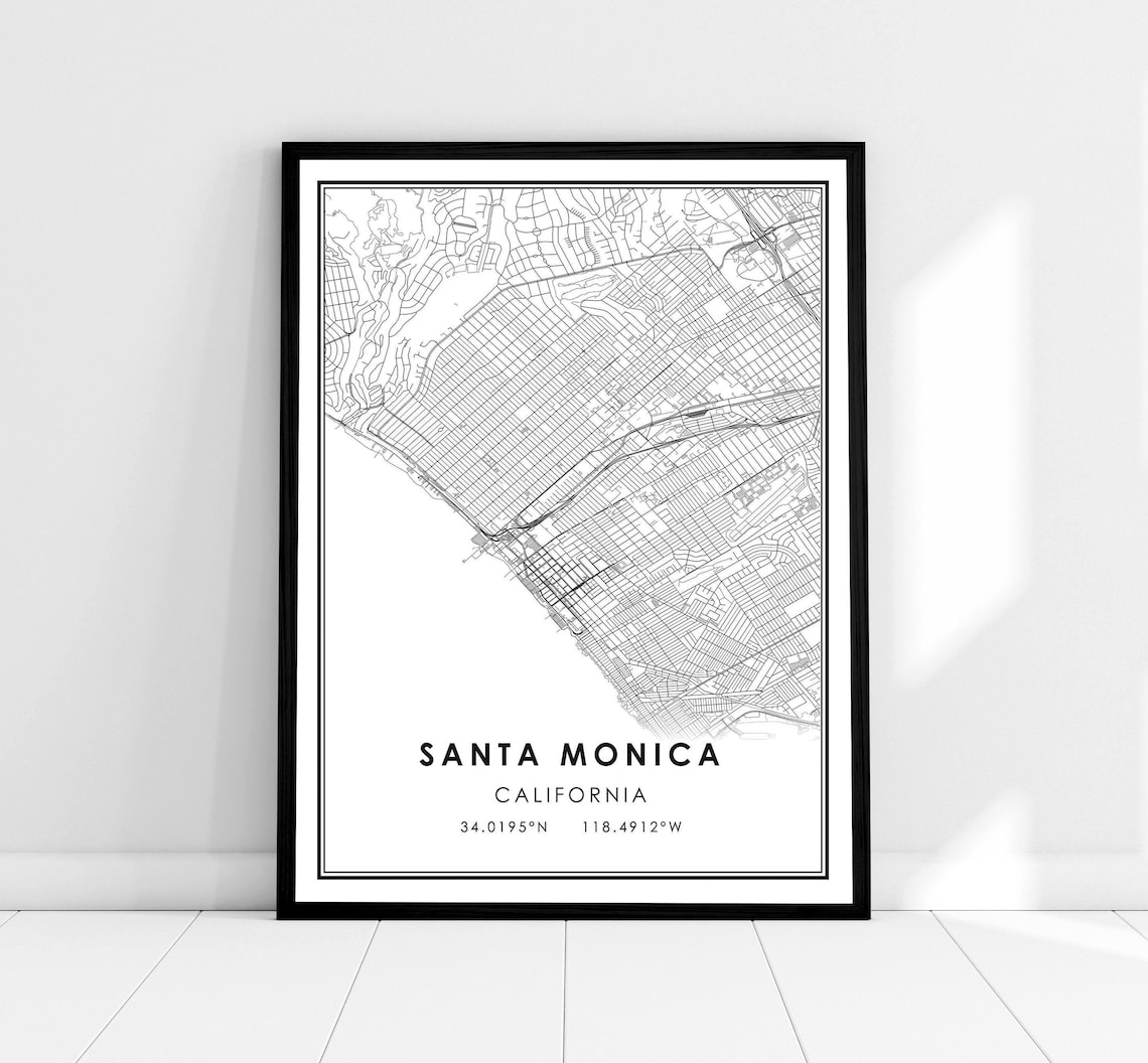 Santa Monica City Map Poster, Holiday Gift