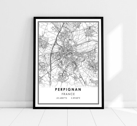 Perpignan France Minimalist Black And White City Map Art Poster