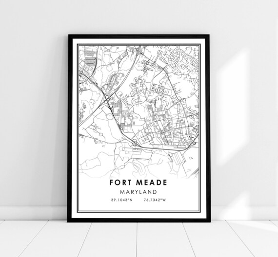 Fort Meade Maryland Street Map Minimalist Black and White Wall Art