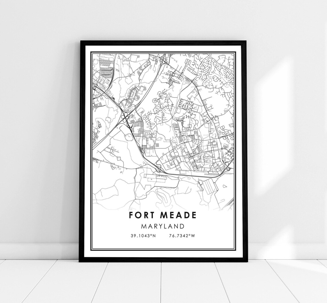 Fort Meade Maryland Street Map Minimalist Black and White Wall Art
