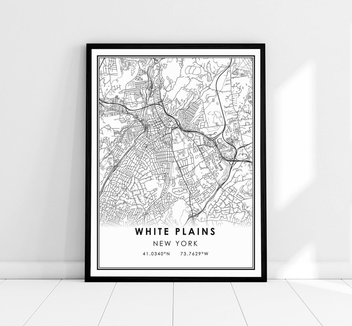 White Plains New York Minimalist City Map Street Grid Art Poster