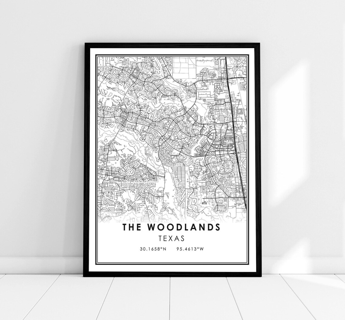 The Woodlands Map Print, Texas City Poster