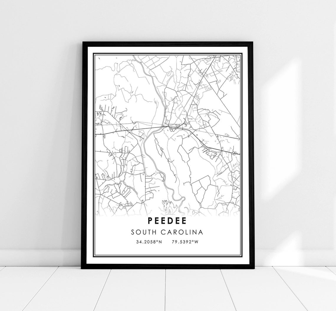 Pee Dee South Carolina Minimalist Street Map Poster with Coordinates
