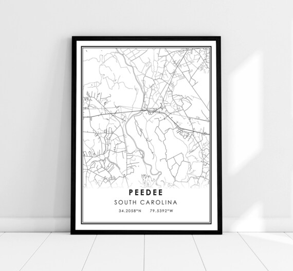 Pee Dee South Carolina Minimalist Street Map Poster with Coordinates