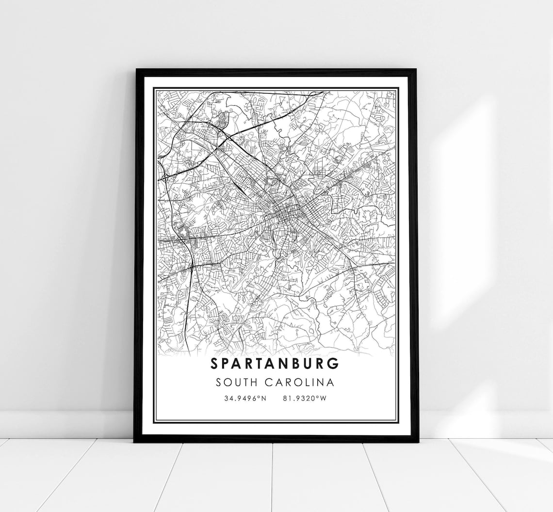 Spartanburg Map Print, South Carolina City Poster