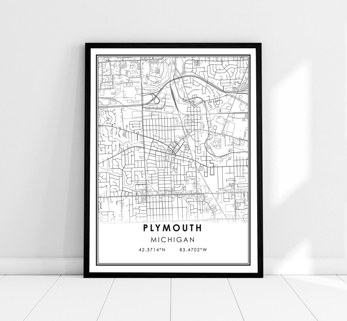 Plymouth Map Print Poster, Michigan City