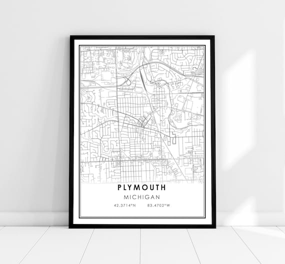 Plymouth Map Print Poster, Michigan City