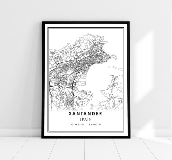 Santander Spain City Street Map Minimalist Coordinates Print