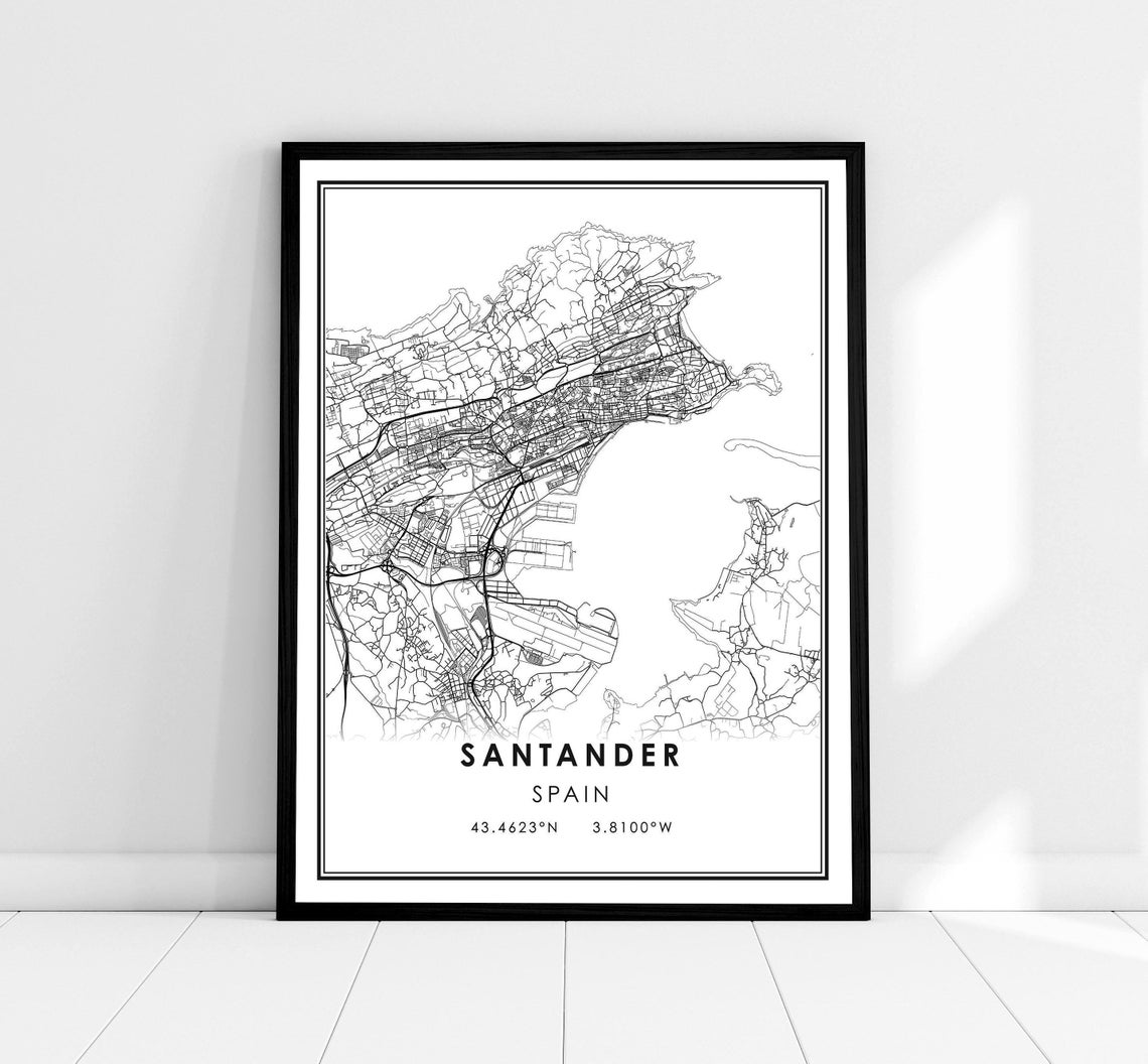 Santander Spain City Street Map Minimalist Coordinates Print