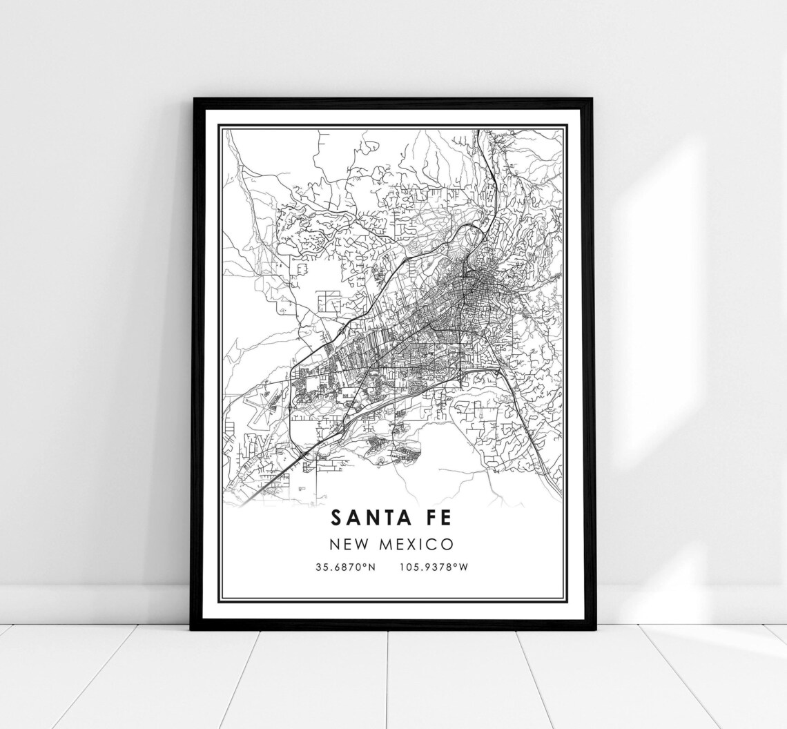 Santa Fe Map Art Print, New Mexico Travel Poster