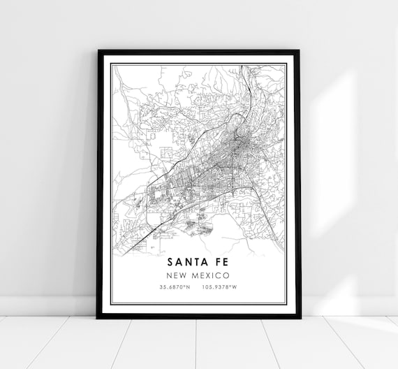 Santa Fe Map Art Print, New Mexico Travel Poster