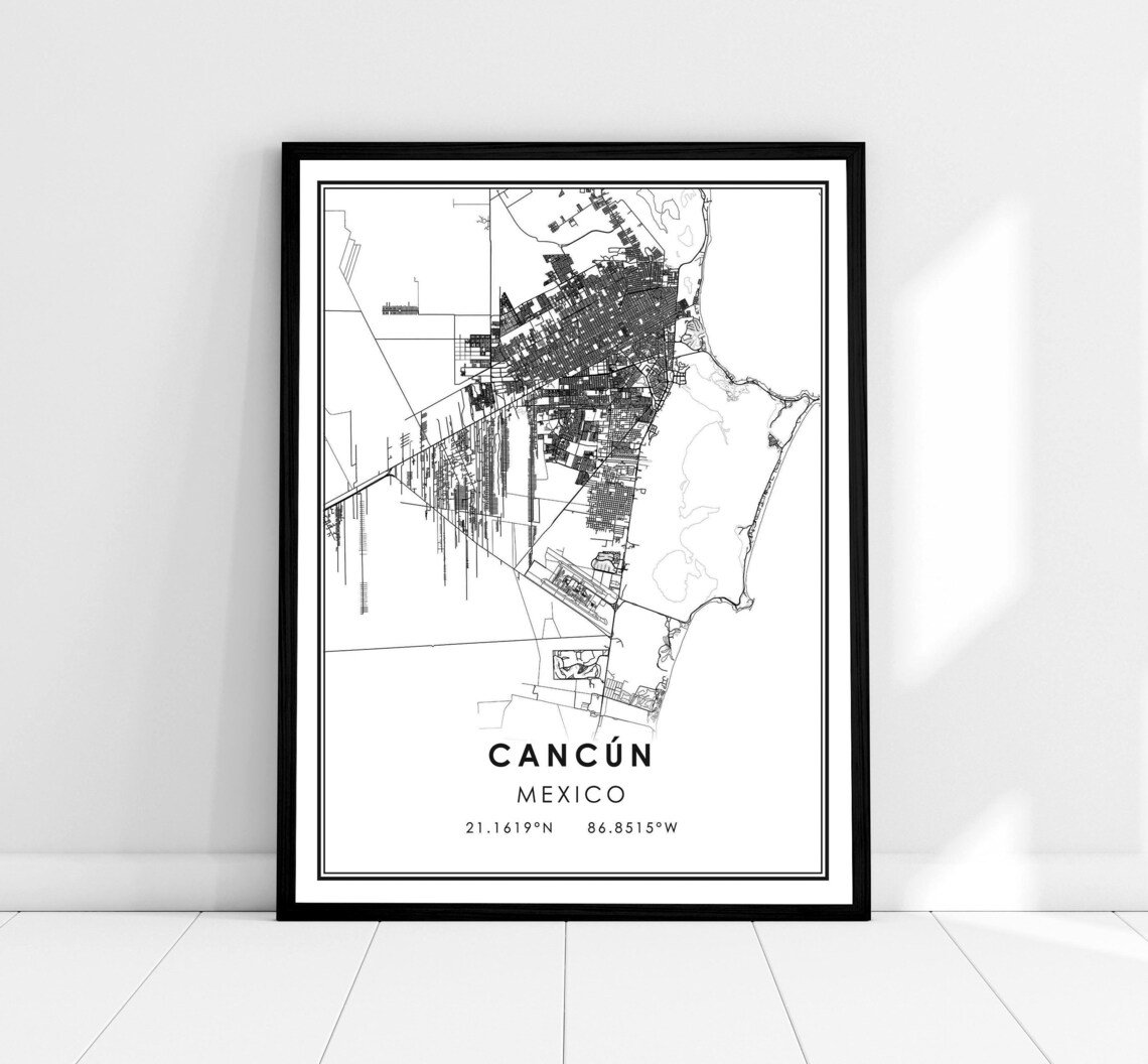 Cancun Map Print Poster, Mexico Travel Poster