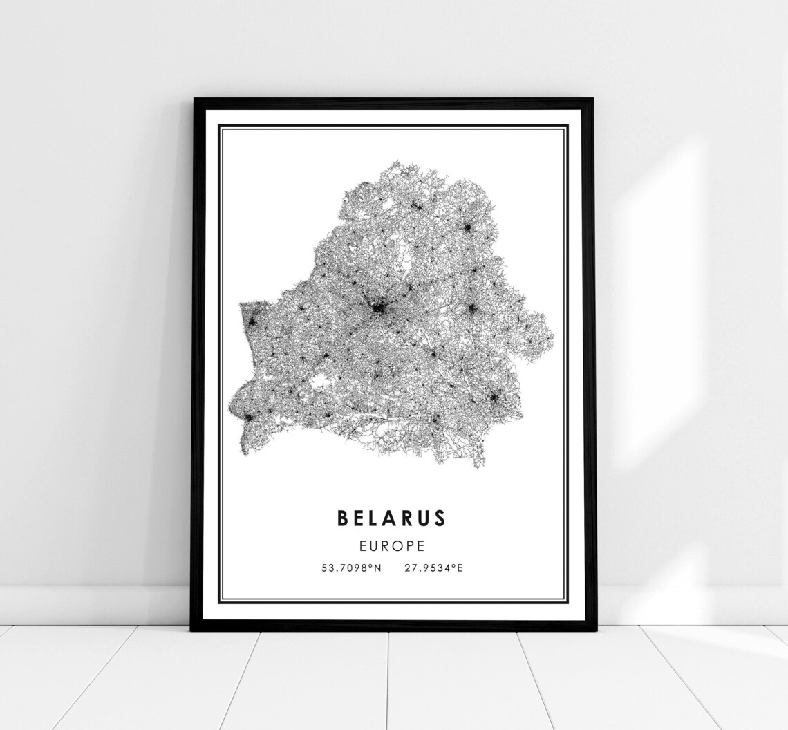 Belarus Map Travel Poster, Country Wall Art