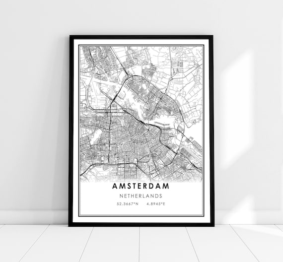 Amsterdam Map Print, Netherlands City Travel Poster