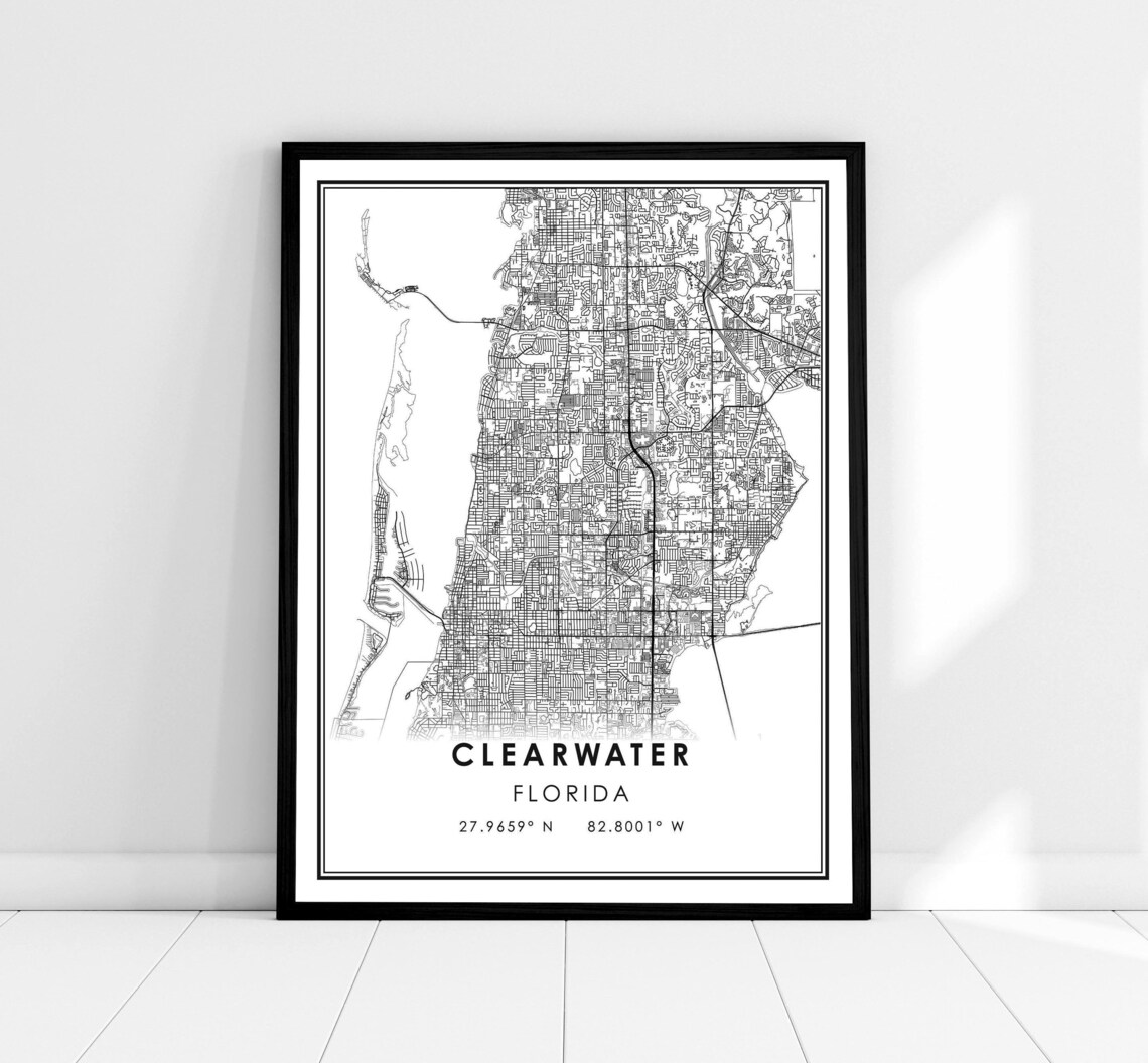 Clearwater Map Print Poster, Florida City Travel