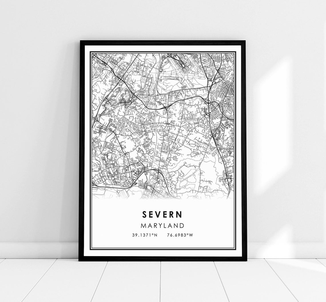 Severn Maryland Minimalist City Map Art Poster With Coordinates