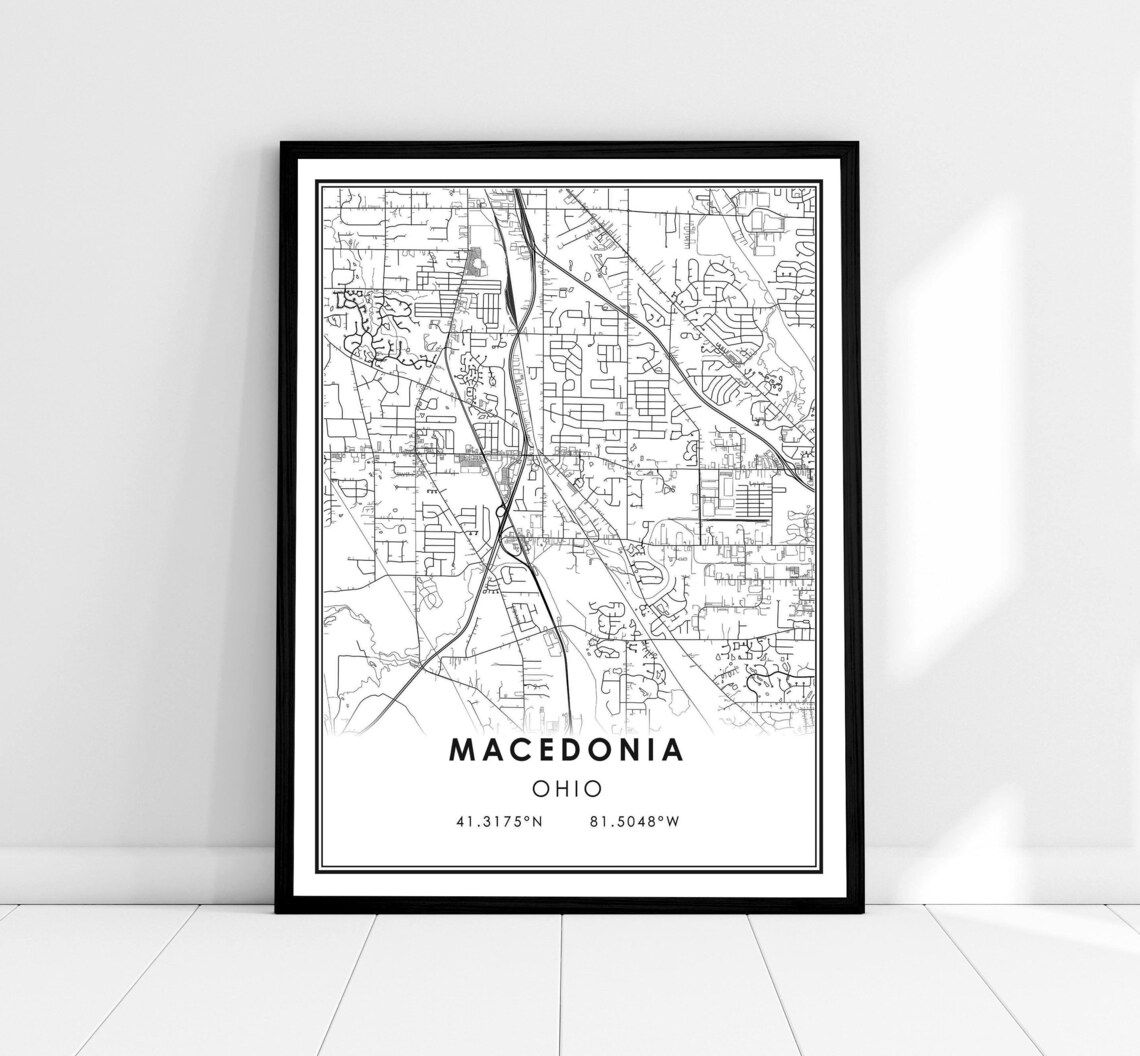 Macedonia Ohio Minimalist Monochrome Street Map City Poster Decor