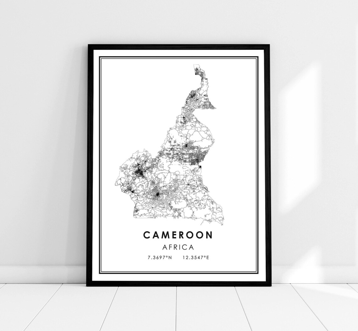 Cameroon Map Poster, Africa Travel Art Print