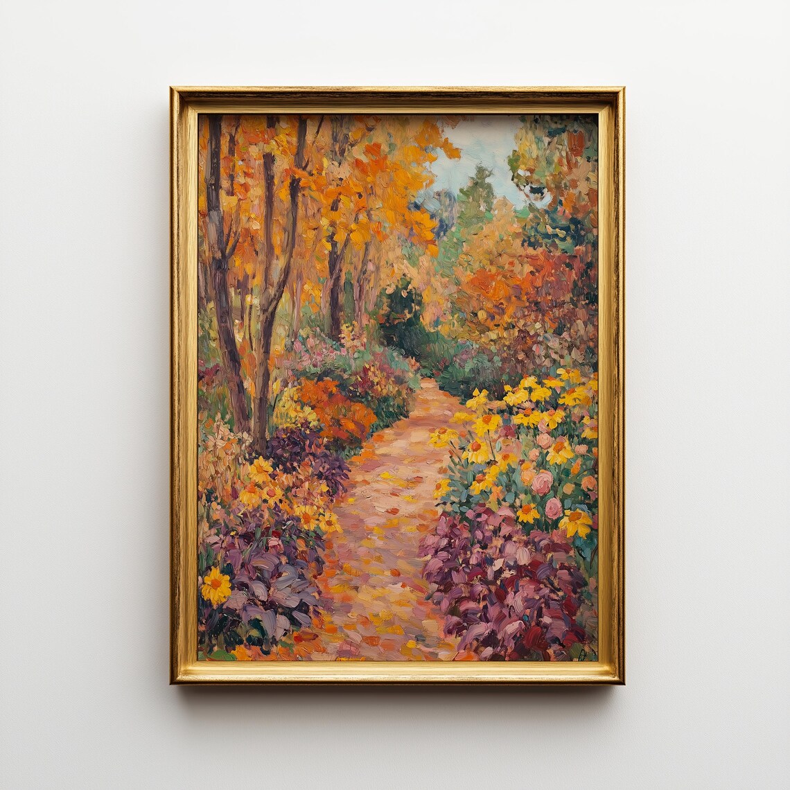 Autumn Garden Path, Rustic Chrysanthemum Landscape