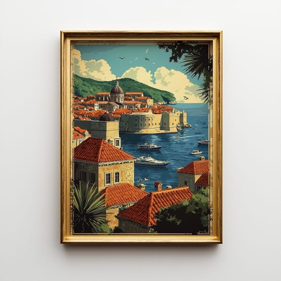 Vintage Dubrovnik Travel Poster Art Deco Coastal Print 147