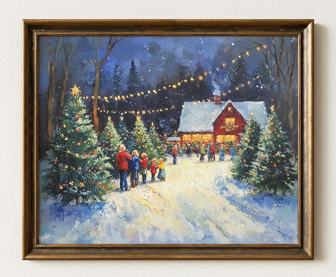 Christmas Tree Farm Night, Rustic Winter Decor