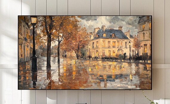 Autumn Town Square, Rainy Day Street Scene