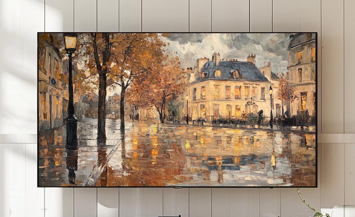 Autumn Town Square, Rainy Day Street Scene