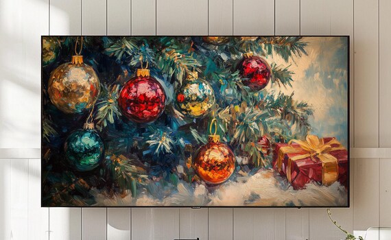 Christmas Ornaments Tree Baubles Painterly Holiday Still Life Art Poster