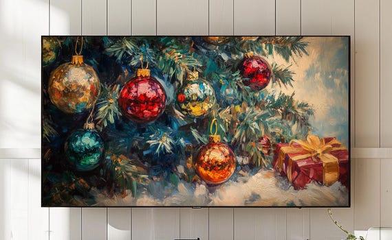 Christmas Tree Ornaments Frame Tv Art Festive Holiday Decor 752