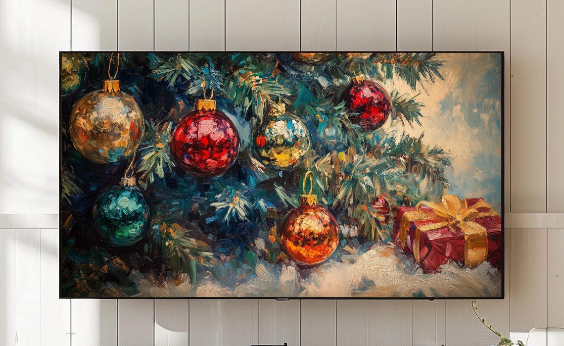Christmas Tree Ornaments Frame Tv Art Festive Holiday Decor 752